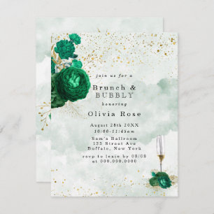 Emerald Green Peony Gold Brunch & Bubbly Invite