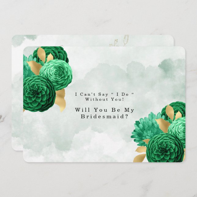 Emerald Green Peony Gold Will You Be My Bridesmaid Invitation (Front/Back)