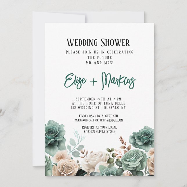 Emerald Green Peony Wedding Shower Invitation (Front)