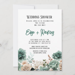 Emerald Green Peony Wedding Shower Invitation