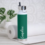 Emerald Green Personalised Wedding Bridesmaid Water Bottle<br><div class="desc">Gift your wedding bridesmaid or maid of honour with this trendy, vacuum Insulated water bottle that features her name in white, stylised script on an emerald green colour background designed to match your wedding colour scheme. Personalise bottle by editing and replacing name with your own as desired. Select your water...</div>