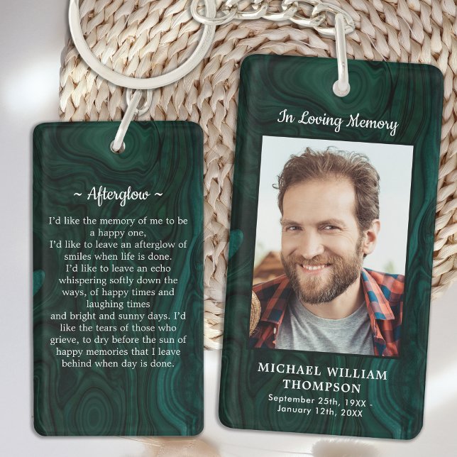 Emerald Green Photo Funeral Gift Memorial Prayer  Key Ring (Creator Uploaded)