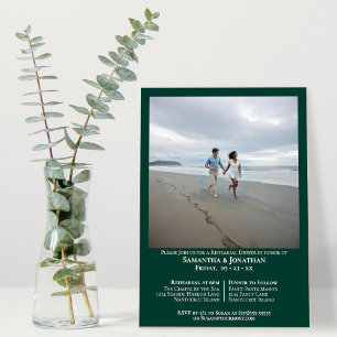 Emerald Green Photo Wedding Rehearsal Dinner Invitation