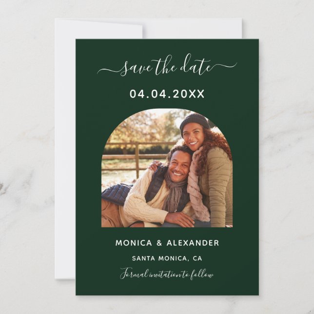 Emerald green photo wedding Save the Date (Front)