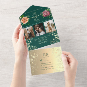 Emerald Green Photos Wedding All In One Invitation