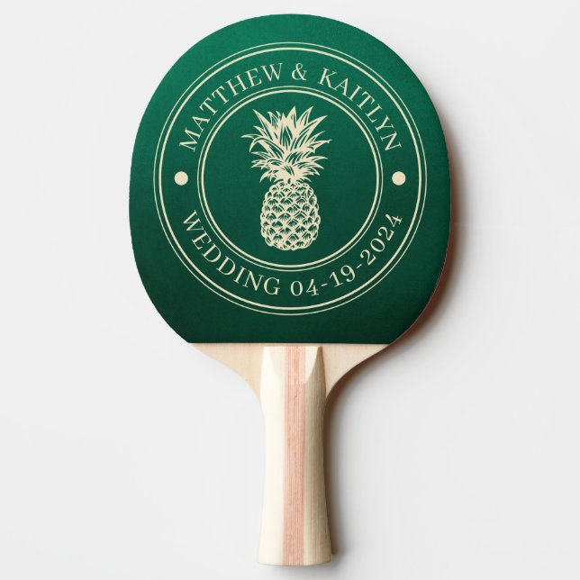Emerald Green Pineapple Wedding Names Ping Pong Paddle (Back)