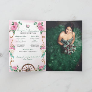 Emerald Green Pink Charro Quinceanera Add Photo Invitation