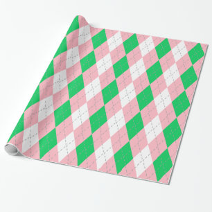 Emerald Green Pink Dk Grey Wht XL Argyle Wrapping Paper