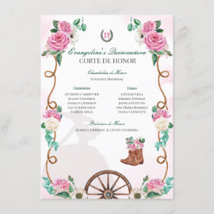 Emerald Green & Pink Floral Charro Quinceanera Enclosure Card
