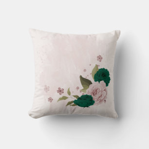 emerald green pink flowers cushion