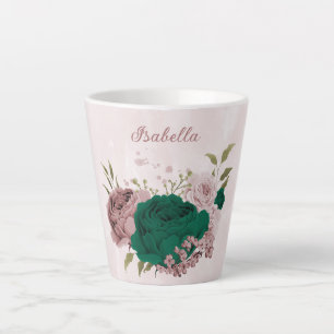 emerald green pink flowers  latte mug