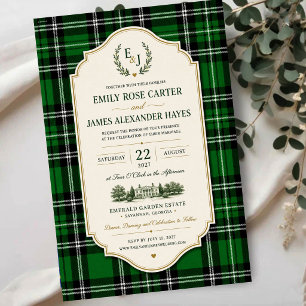 Emerald Green Plaid Elegant Scottish Acrylic Invitations