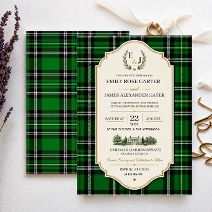 Emerald Green Plaid Elegant Scottish Invitation