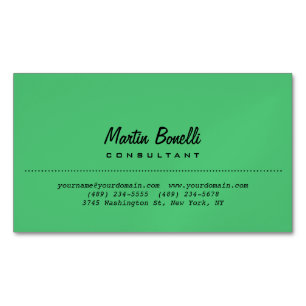 Emerald Green Plain Calligraphy Name Custom Magnetic Business Card
