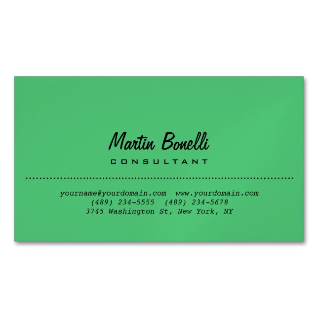 Emerald Green Plain Calligraphy Name Custom Magnetic Business Card (Front)