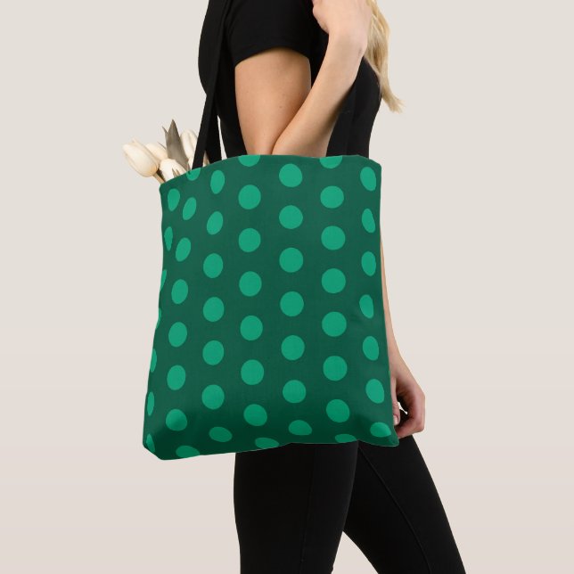 Emerald Green Polka Dots  Tote Bag (Close Up)