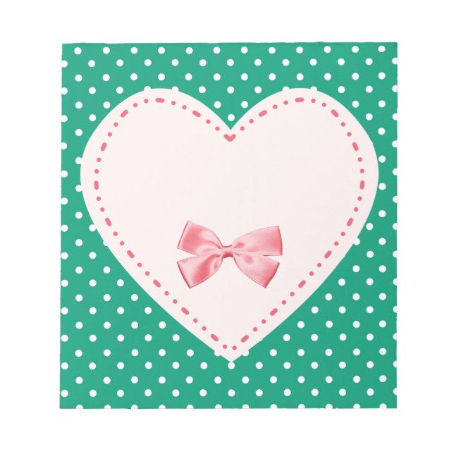 Emerald Green Polka Dots With Heart Notepad (Front)
