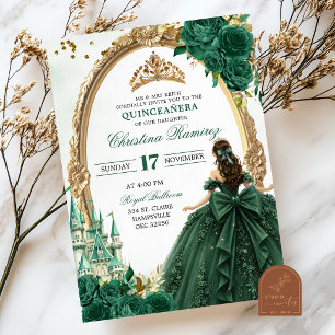 Emerald Green Princess Fairytale Quinceanera Invitation