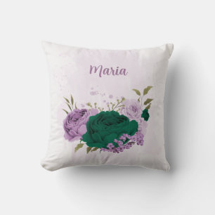 emerald green purple flowers cushion
