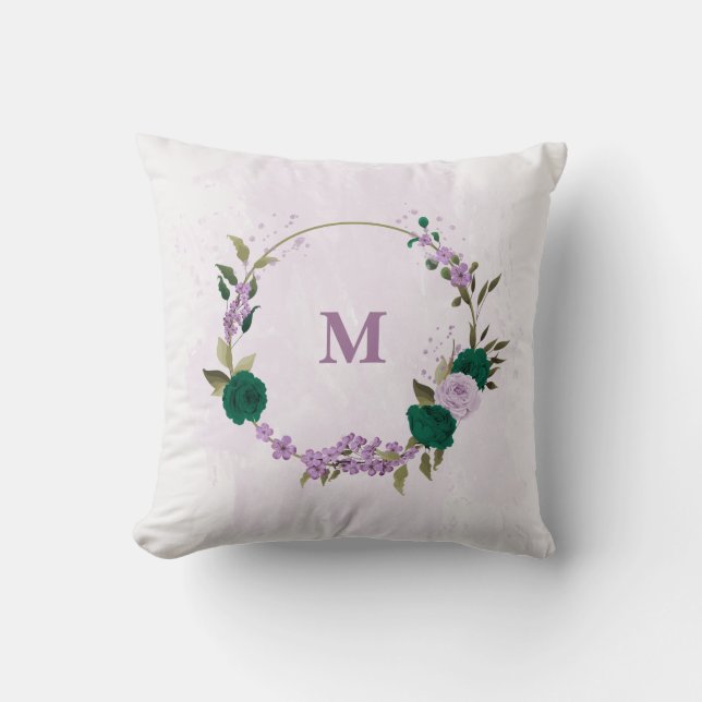  emerald green purple flowers cushion (Front)