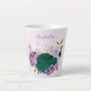 emerald green purple flowers  latte mug