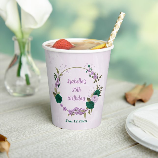 emerald green purple flowers  paper cups (Insitu)