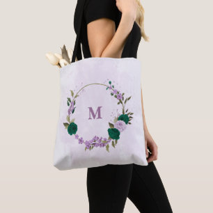  emerald green purple flowers tote bag