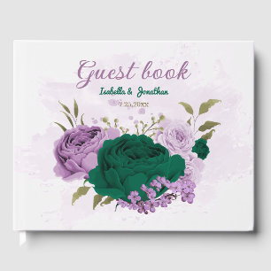 emerald green purple flowers wedding guest book