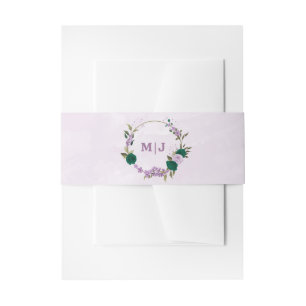 emerald green purple flowers wedding invitation belly band