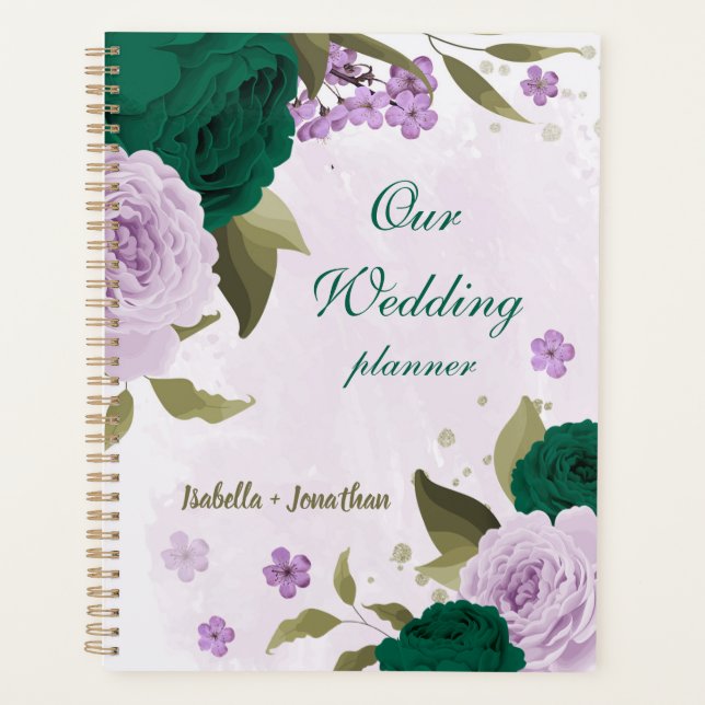 emerald green purple flowers wedding planner (Front)