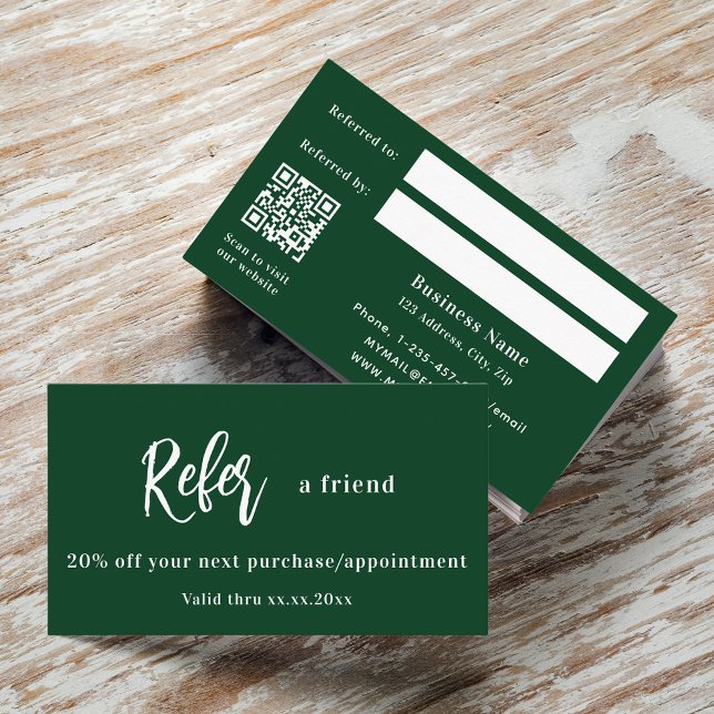 Emerald green qr code business referral card (Creator Uploaded)