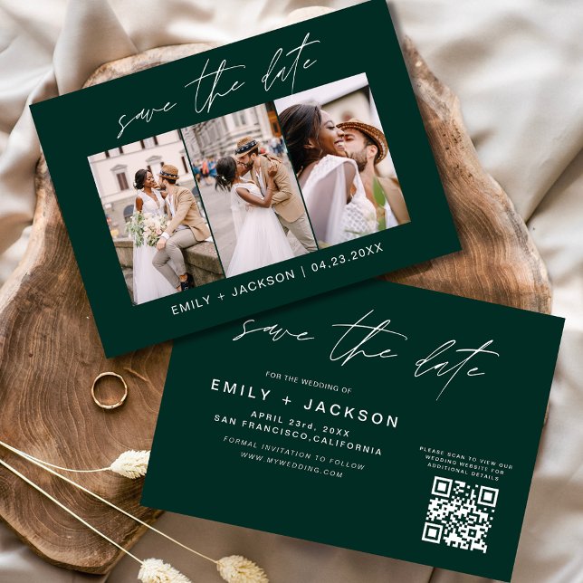 Emerald Green QR Code Save the Date Modern 3 Photo (Creator Uploaded)