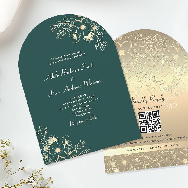 Emerald Green QR Code Wedding Invitation (Creator Uploaded)