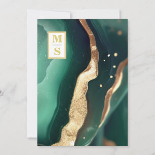 *~ Emerald Green QR Initials AR66 RSVP Wedding Invitation