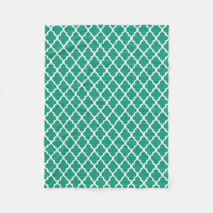 Emerald Green Quatrefoil Tiles Pattern Fleece Blanket