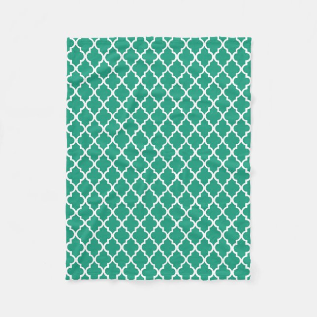 Emerald Green Quatrefoil Tiles Pattern Fleece Blanket (Front)