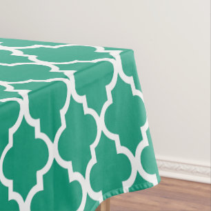Emerald Green Quatrefoil Tiles Pattern Tablecloth