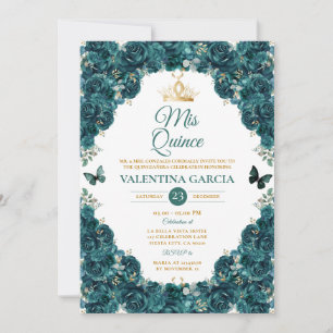 Emerald Green Quinceañera 15 Anos Floral Crown Invitation
