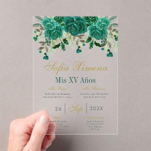 Emerald Green Quinceanera Acrylic Invitations