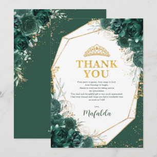 Emerald Green Quinceañera Butterfly Thank You Card