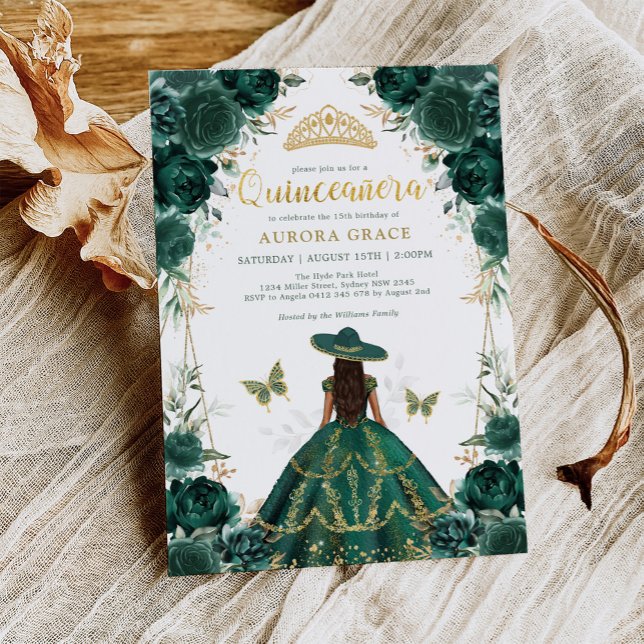 Emerald Green Quinceañera Charro Dress Mis Quince Invitation (Creator Uploaded)