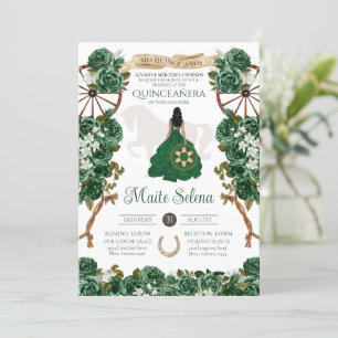 Emerald Green Quinceanera Elegant Rose Charro Invitation