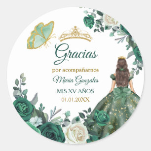 Emerald Green Quinceañera Favour Thank You Gift Ta Classic Round Sticker