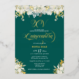 Emerald Green Quinceañera Floral Gold