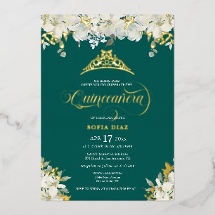 Emerald Green Quinceañera Floral Gold  