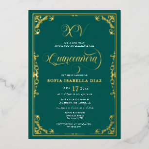 Emerald Green Quinceañera Gold Foil