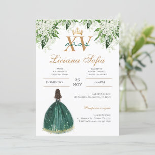 Emerald Green Quinceanera Invitation