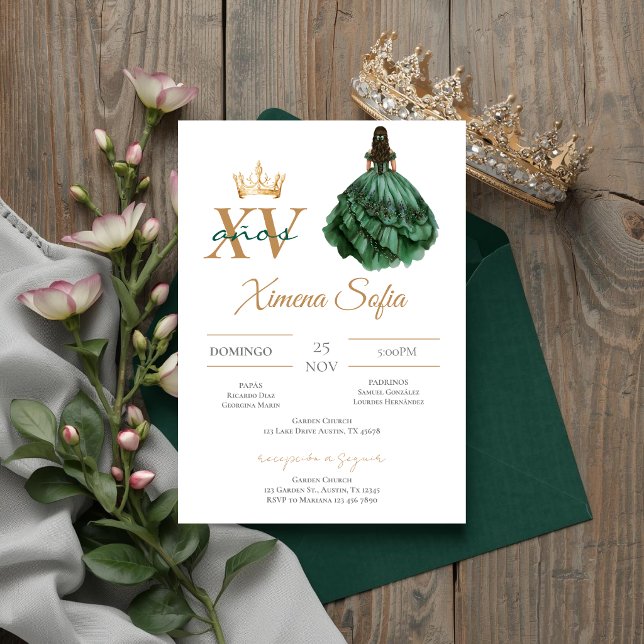 Emerald Green Quinceanera Invitation (Creator Uploaded)