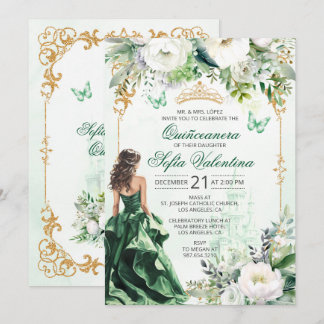 Emerald Green Quinceañera invitation