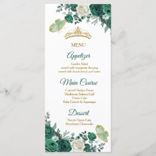 Emerald Green Quinceañera Menu Card